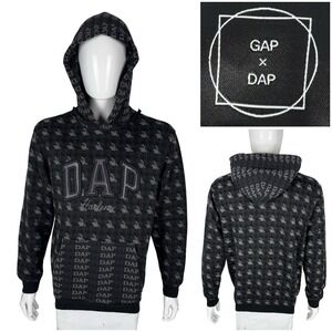 Gap X Dap Mens Medium Hoodie Harlem Houndstooth Dapper Dan Black Gray Cotton